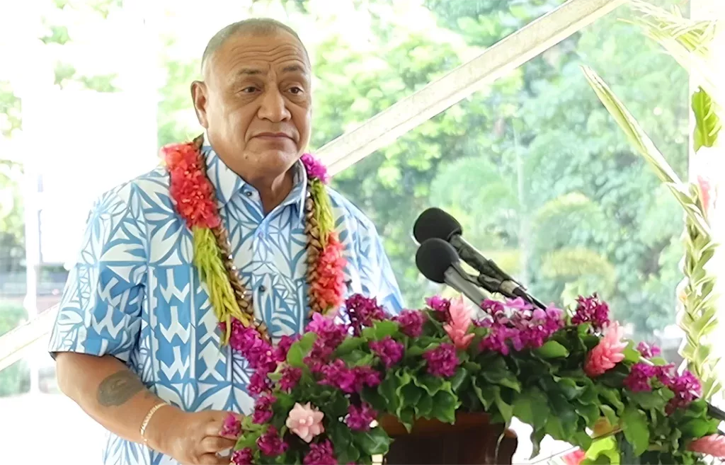 Honourable Olo Fiti Afoa Vaai, Minister of Works, Transport & Infrastructure, delivers his address at the launch of the CAP-IT Project in Tuanaimato, Samoa. Photo: Supplied